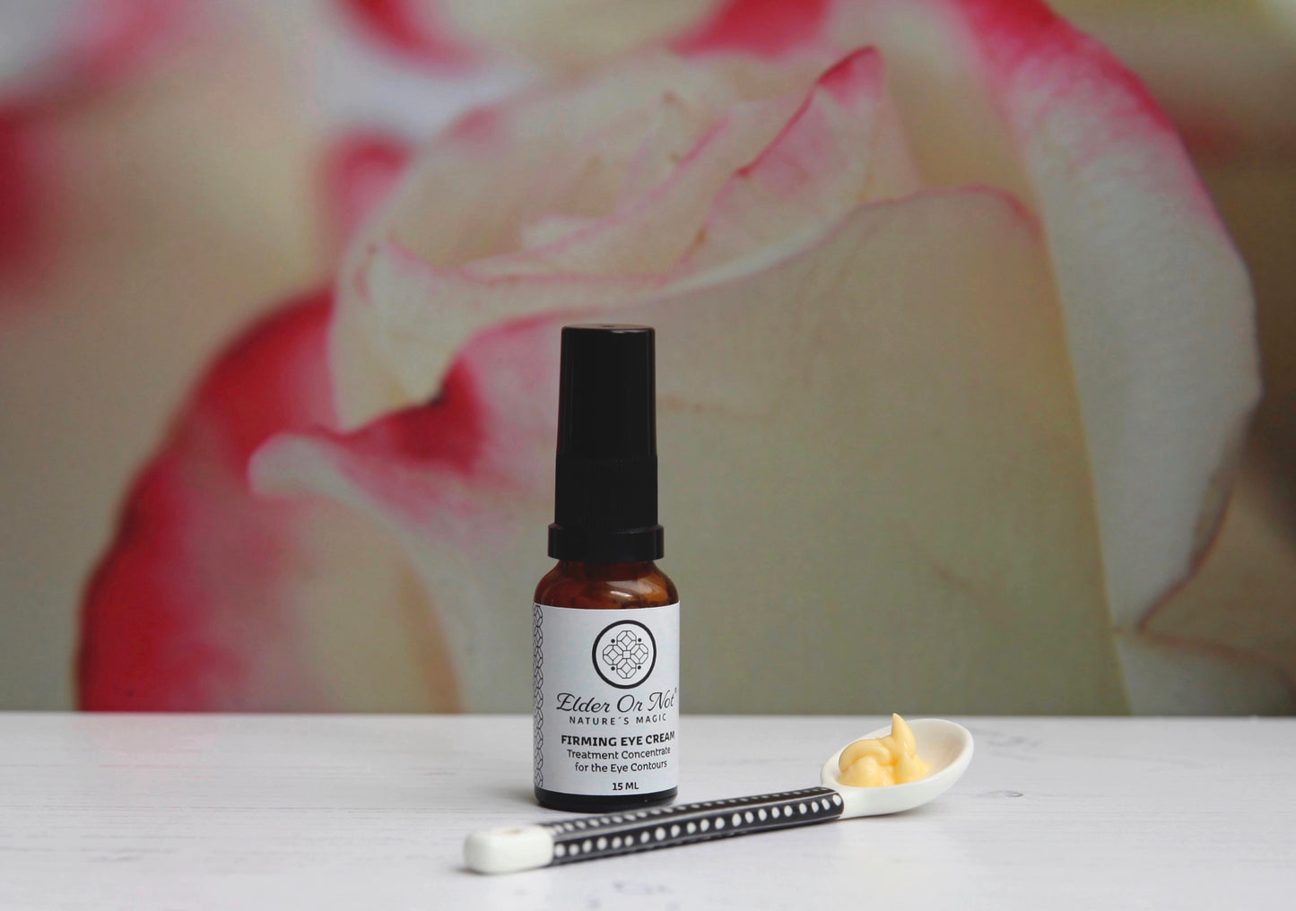 Firming Eye Cream Treatment Concentrate for the Eye Contours with product on spoon 15ml