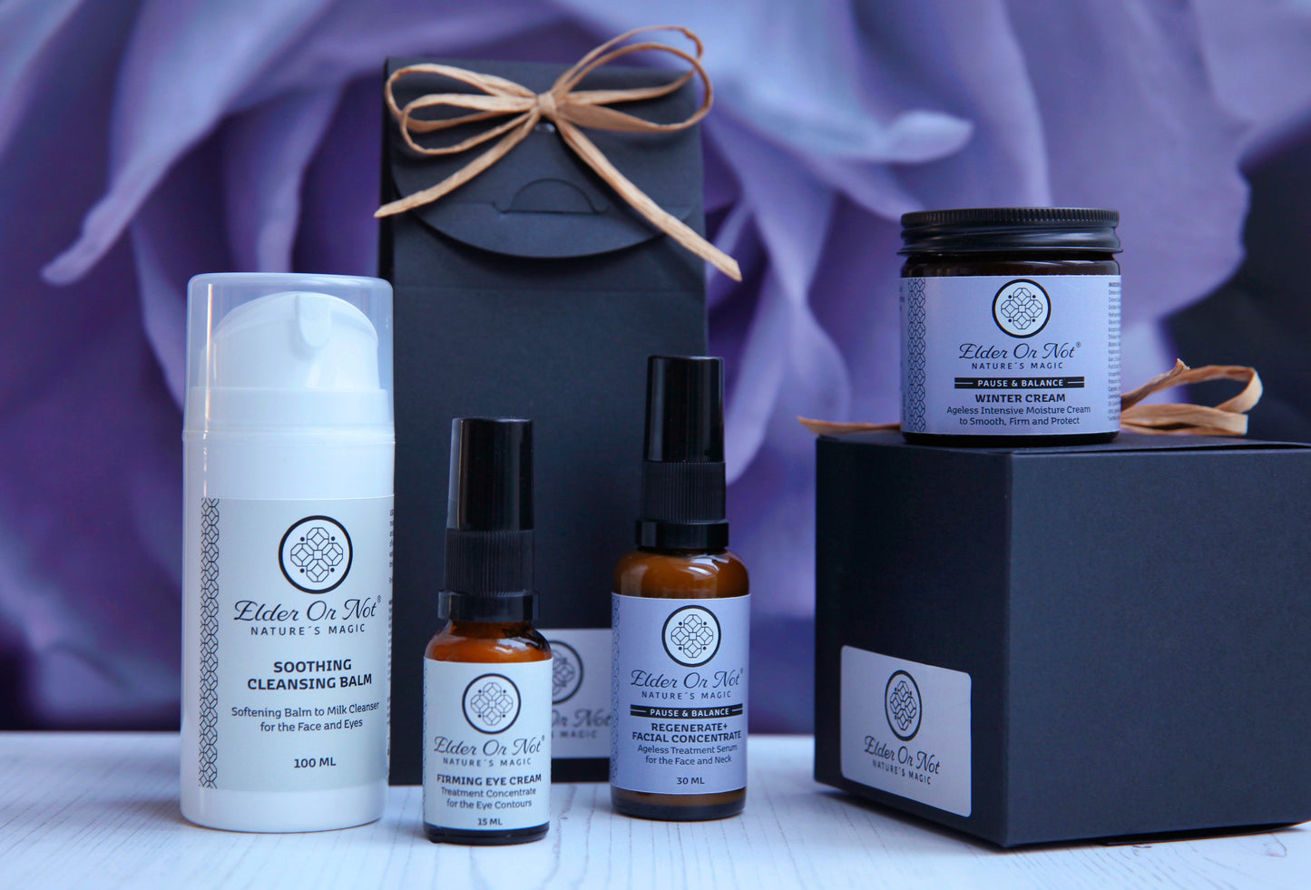 Elder Or Not Skincare Menopause Pause & Balance Winter Collection 4 products Soothing Cleansing Balm Firming Eye Cream Regenerate Facial Concentrate and Winter Cream