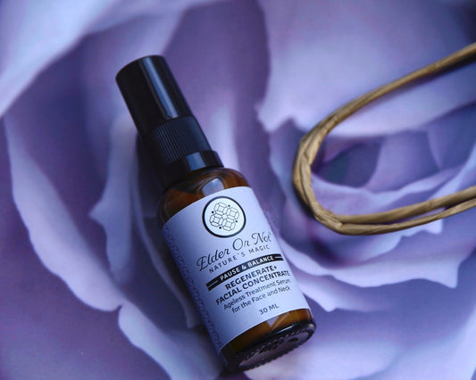 Regenerate plus facial concentrate with purple rose background