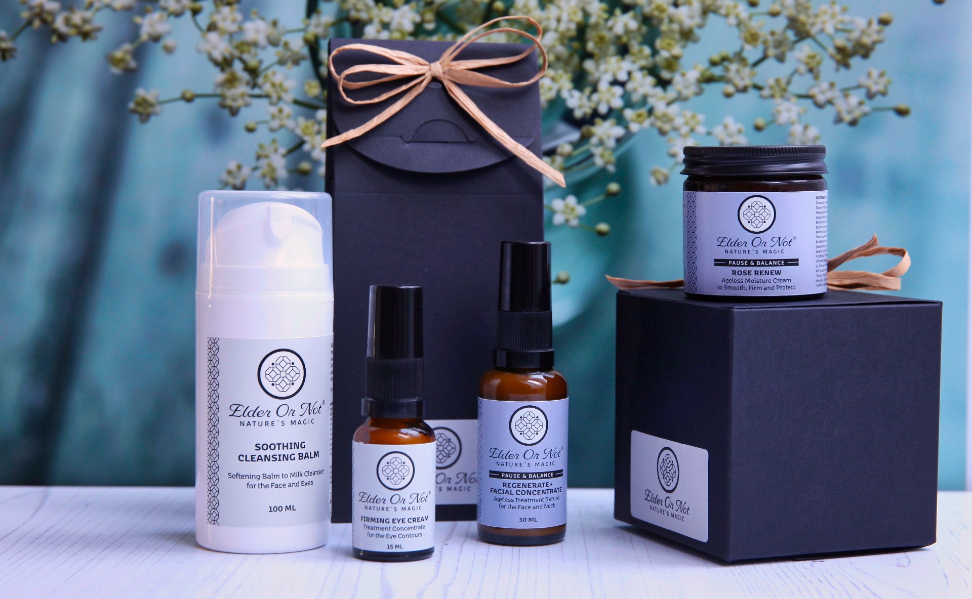 Menopause and peri menopause Pause and balance summer collection with elder flowers